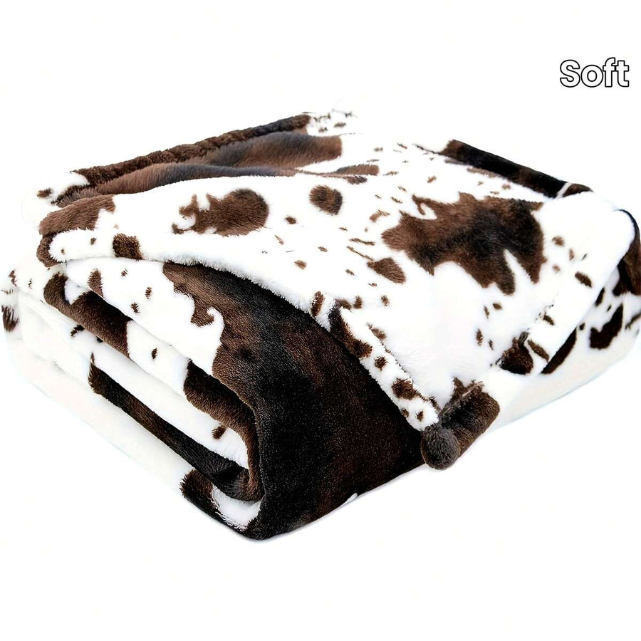 1pc Soft Cow Print Fleece Blanket - Cozy Flannel Blanket Suitable For All Seasons - Great For Daughters, Adults, Students And Teenagers, Autumn Decor, Room Decor