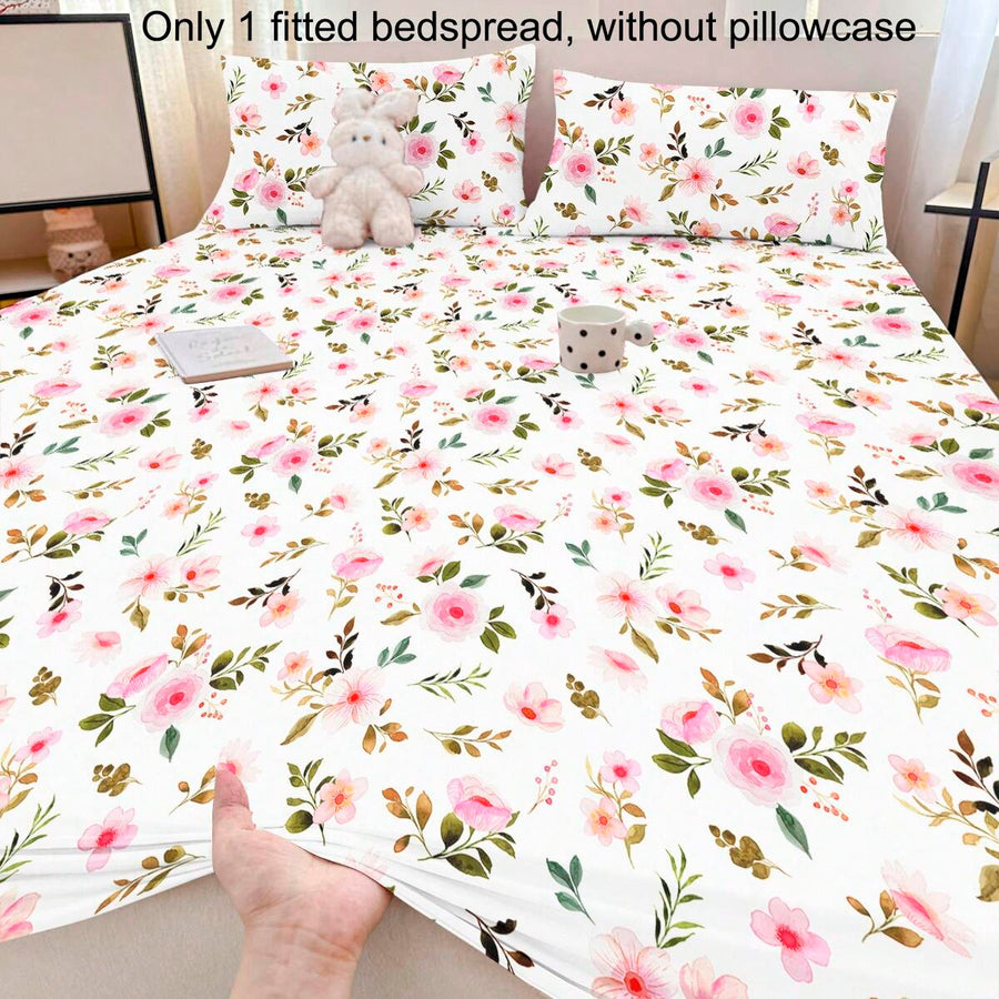 1pc Minimalist Modern Plant Floral Bird Dance Pattern Printed Brushed Fitted Sheet, Bedroom Printed Bed Cover, Mattress Protector, Mattress Cover, Bedding Set (Pillowcase Not Included)